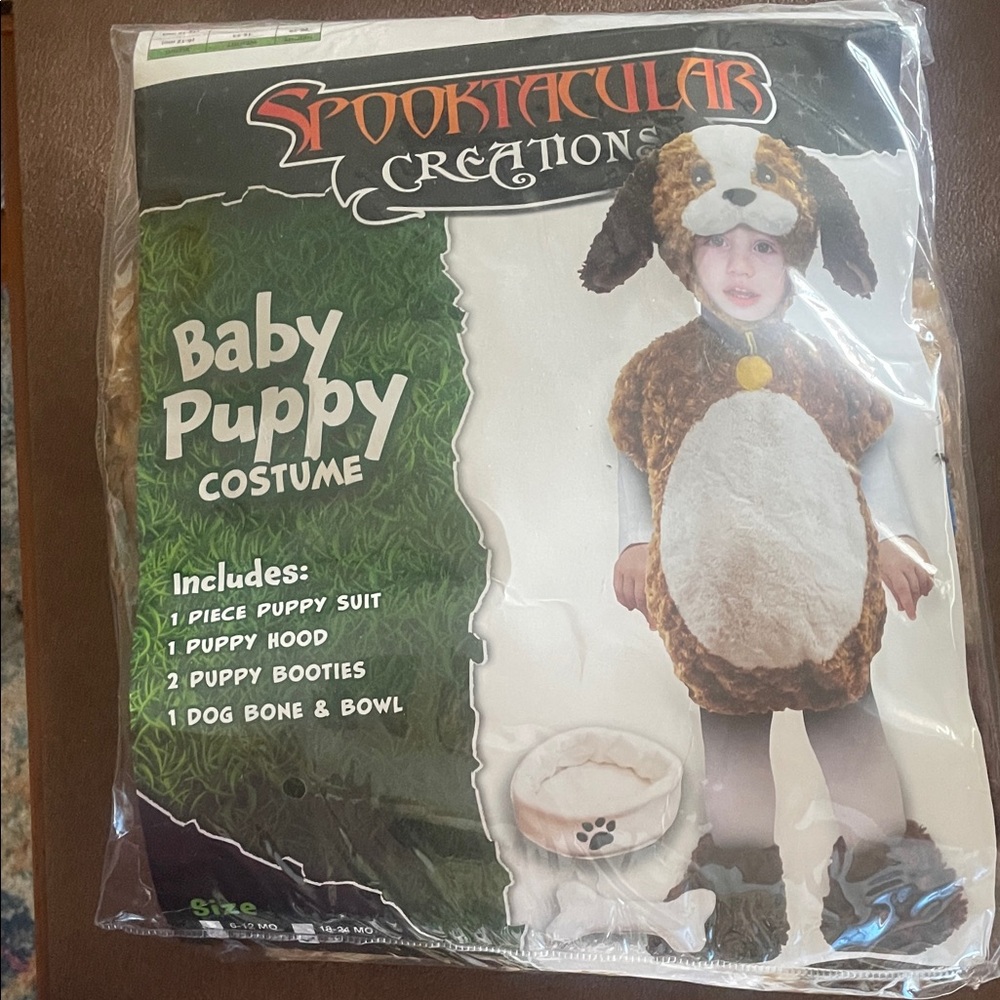 Spooktacular Halloween 3 Toddler Baby Puppy Costume in bag brown white fuzzy
